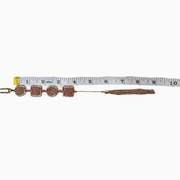 Necklace And Earrings Set Long Rose Gold Glitter Drop Pendant Tassel C 1946 - Picture 15 of 16